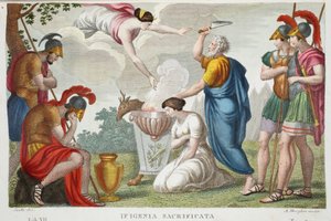 イフィゲニアの犠牲またはイフィゲニアの犠牲、本XII、Ovidの変容からのイラスト、フィレンツェ、1832年（手彩色の彫刻） 作： Luigi Ademollo